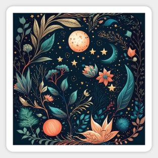 15. Celestial Bohemian Flowers Aesthetic Design Stars Moon Floral Cosmic Pattern Sticker